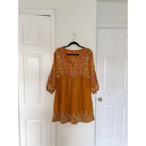 Johnny Was Workshop Chai Paris Embroidered Tunic Dress in Gold